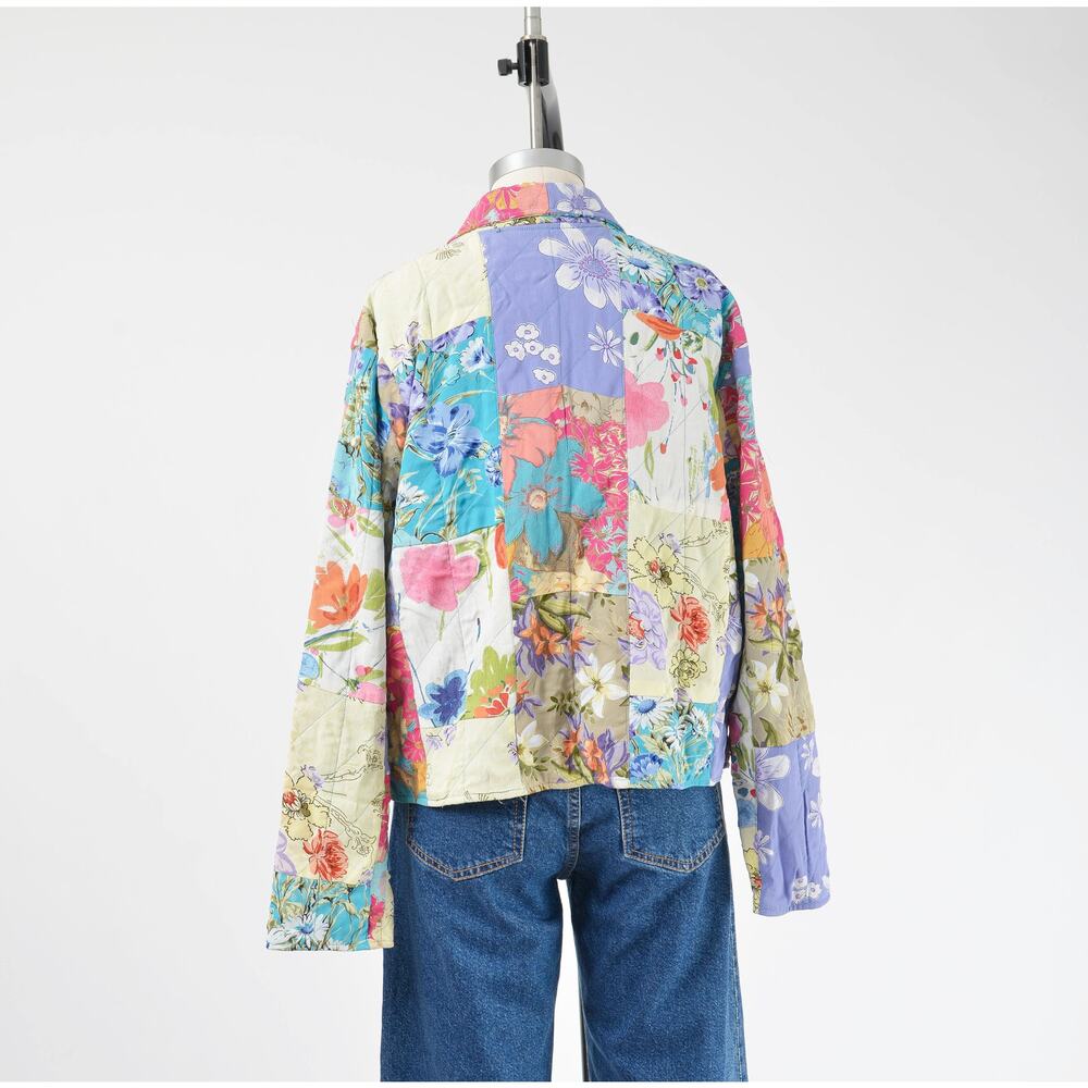 Vintage 90s Floral Quilted Jacket Patchwork Cottagecore Boho Jacket M - Picture 8 of 10